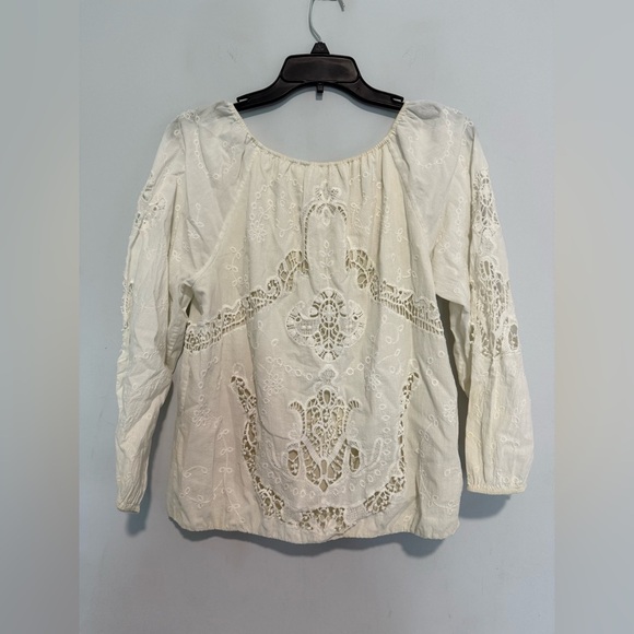 Alice + Olivia Alta Peasant Cutout Embroidered Blouse, Top, white,Medium - Picture 6 of 6